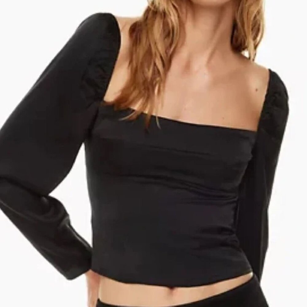 Wilfred | Aritzia Satin Bustier Blouse Long Sleeve "Fate" in Black | Size Medium